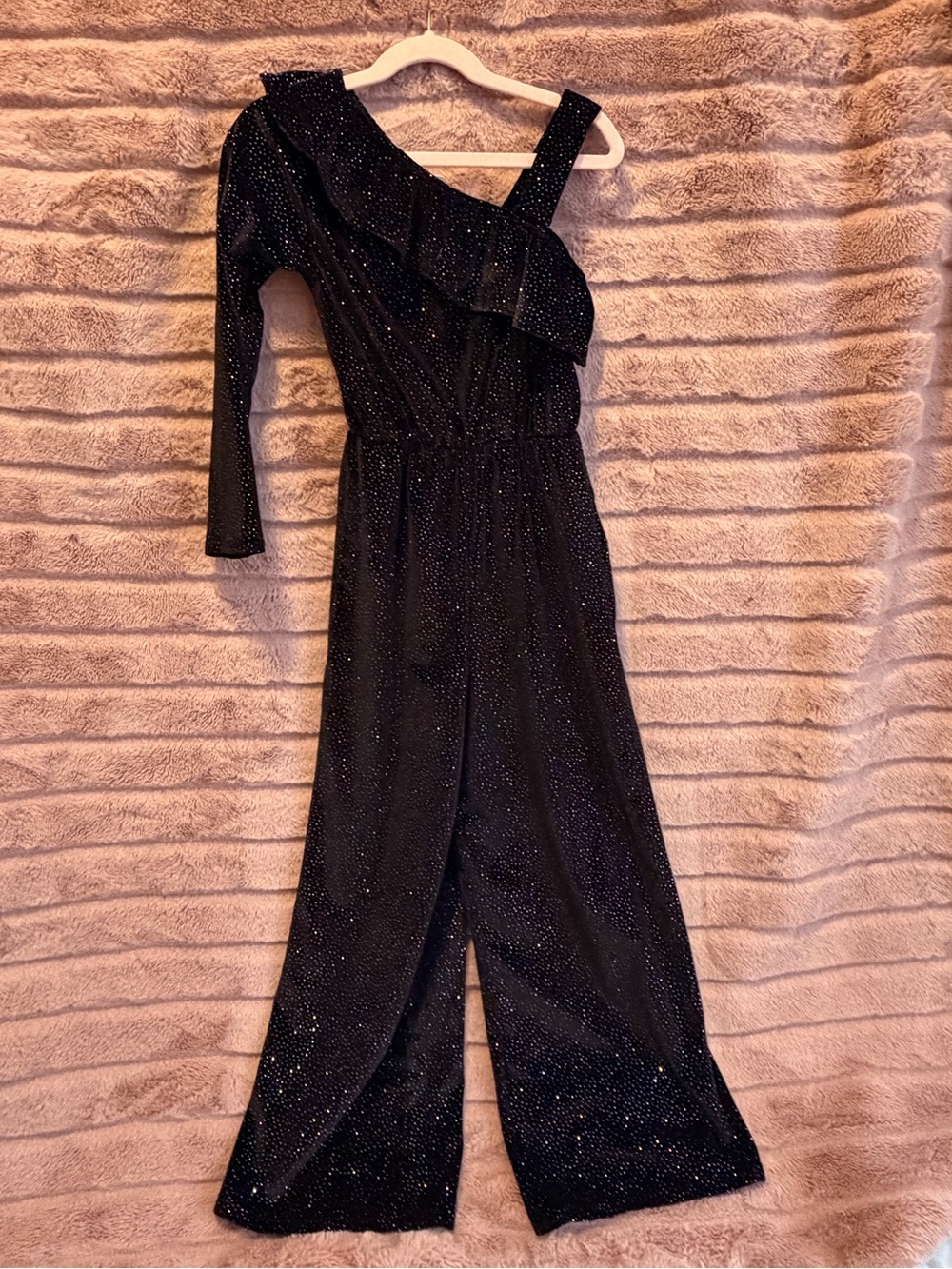 Zara Black One-Shoulder Glitter Jumpsuit